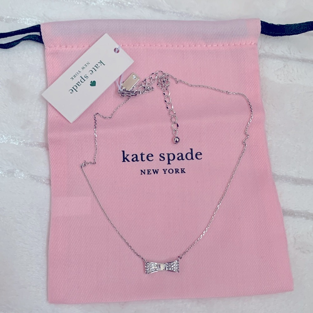 Kate Spade NY Jewelry Silver Rhinestone Bow Choker Necklace 16”-19”